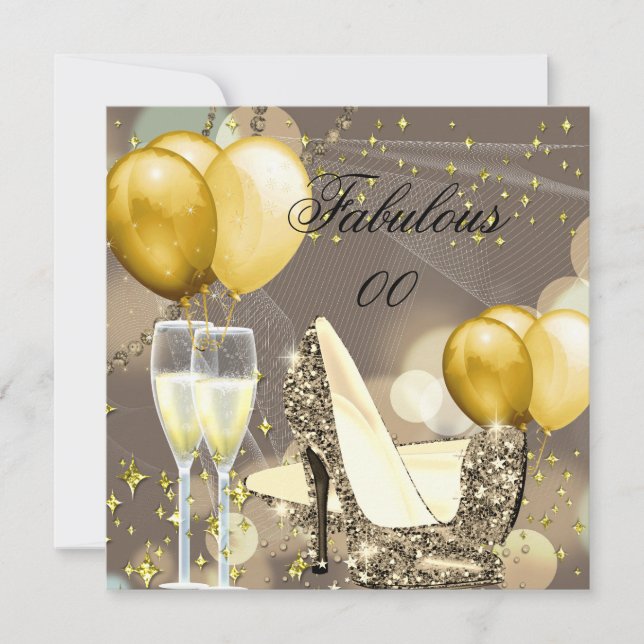 Invitación Fabuloso Cumpleaños de Champagne Beige Dorado 3 (Anverso)