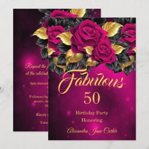 Invitación Fabuloso Cumpleaños de Cualquier Edad Rosa Dorado 