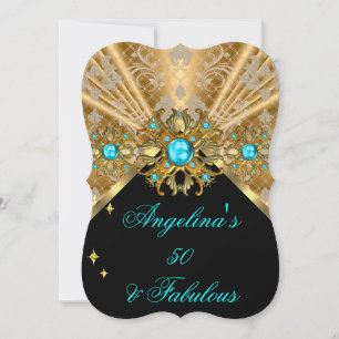 Invitación Fabuloso Cumpleaños de Damasco Negro Dorado Azul T