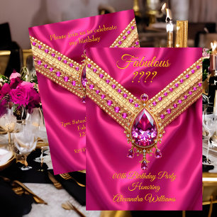 Invitación Fabuloso Cumpleaños de Diamantes de Oro de Seda Ro