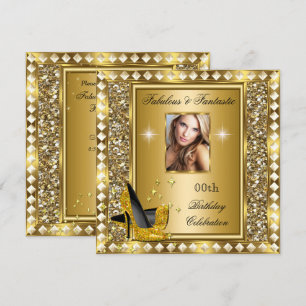 Invitación Fabuloso Cumpleaños de Hollywood con Brillo Dorado