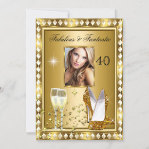Invitación Fabuloso Cumpleaños de Hollywood Glam Oro 40 Fotos