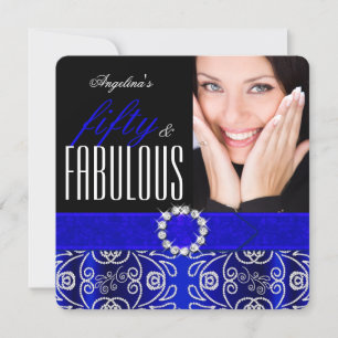 Invitación Fabuloso Cumpleaños de los 50 Diamantes Azul Real