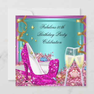 Invitación Fabuloso Cumpleaños de Tacón Alto Brillante Rosa T