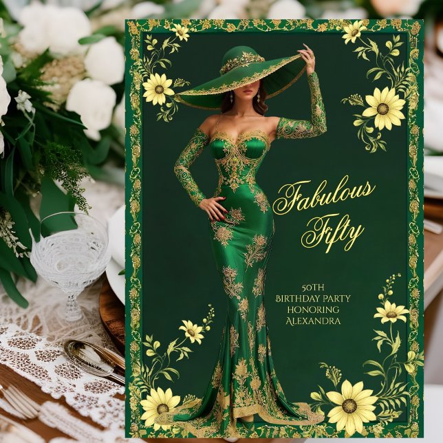 Invitación Fabuloso cumpleaños de una mujer de oro esmeralda  (Subido por el creador)