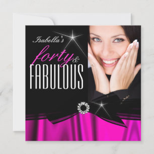 Invitación Fabuloso Cumpleaños Elegante Seda Negro Rosa Calie