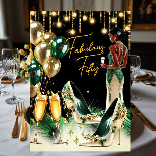 Invitación Fabuloso Cumpleaños Étnico Verde Esmeralda Dorado