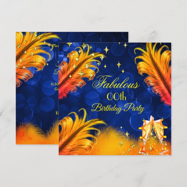 Invitación Fabuloso cumpleaños Fiesta de champán amarillo dor (Anverso / Reverso)