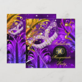 Invitación Fabuloso Cumpleaños Fiesta de Máscaras Purpura Dor