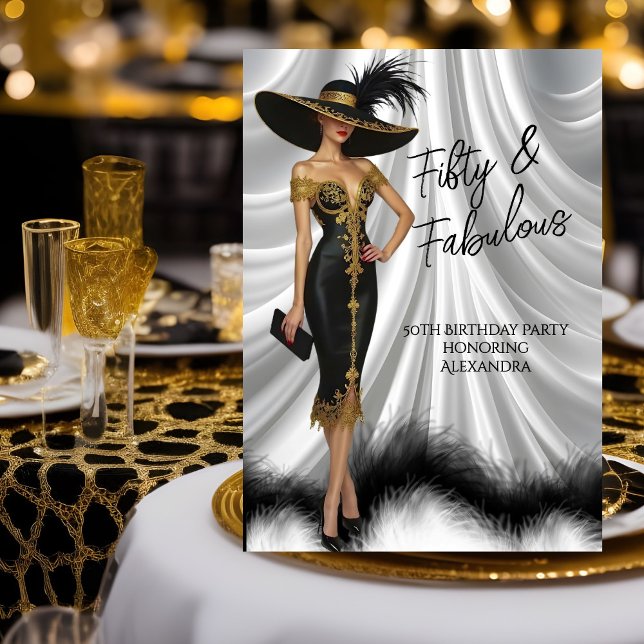 Invitación Fabuloso cumpleaños Glamorosa Mujer Oro Negro (Subido por el creador)