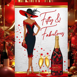 Invitación Fabuloso cumpleaños Glamorosa Mujer Rojo Champagne
