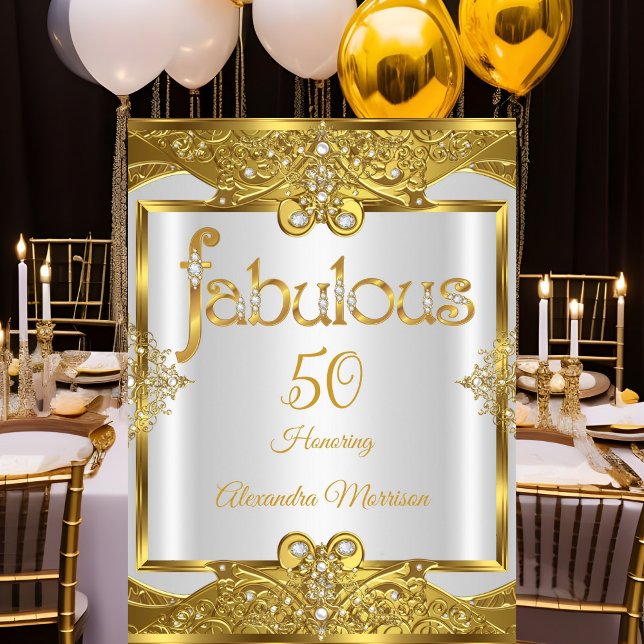 Invitación Fabuloso cumpleaños Gold Perlas blancas marco dora (Subido por el creador)