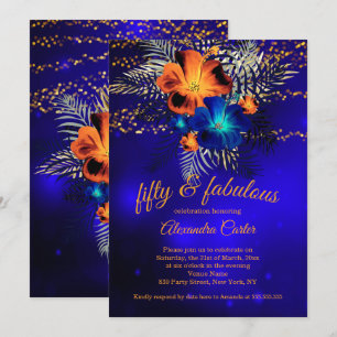 Invitación Fabuloso Cumpleaños Hibisco Naranja resplandor Azu