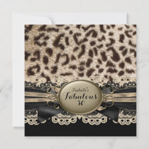 Invitación Fabuloso Cumpleaños Leopardo Beige Marrón Negro 30