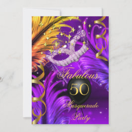 Invitación Fabuloso Cumpleaños Máscara de Mascarada Púrpura d