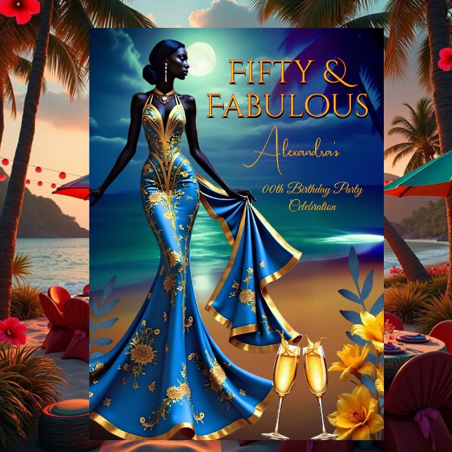 Invitación Fabuloso cumpleaños Moonlight Beach amarillo azul (Subido por el creador)