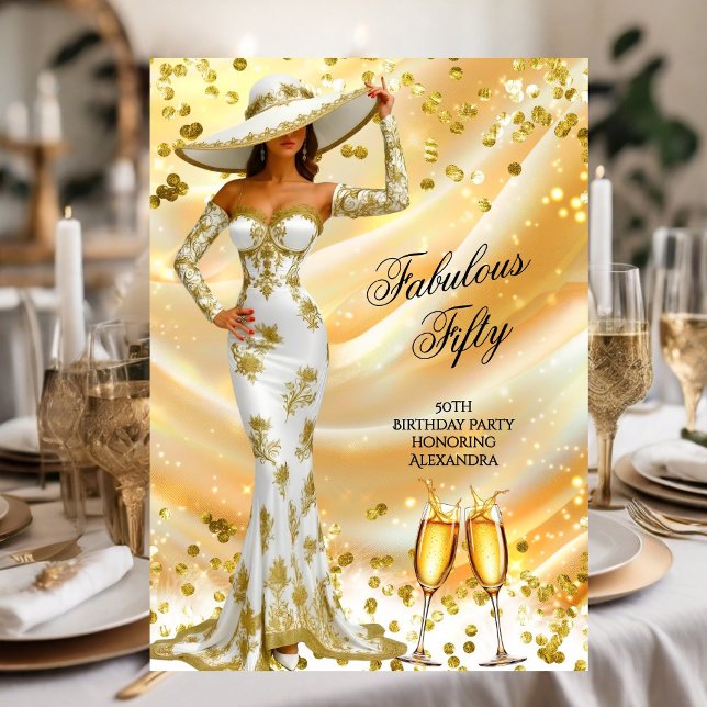 Invitación Fabuloso cumpleaños Mujer Oro Blanco Champagne (Subido por el creador)