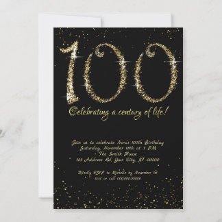 Invitación Fabuloso cumpleaños número 100, Purpurina de oro