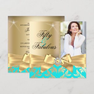 Invitación Fabuloso Cumpleaños Número 50 con Hoja de Oro y La