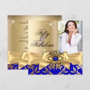 Invitación Fabuloso Cumpleaños número 50 con Lazo de Perla Az