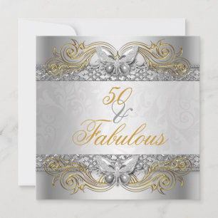 Invitación Fabuloso cumpleaños número 50 con mariposas de pla