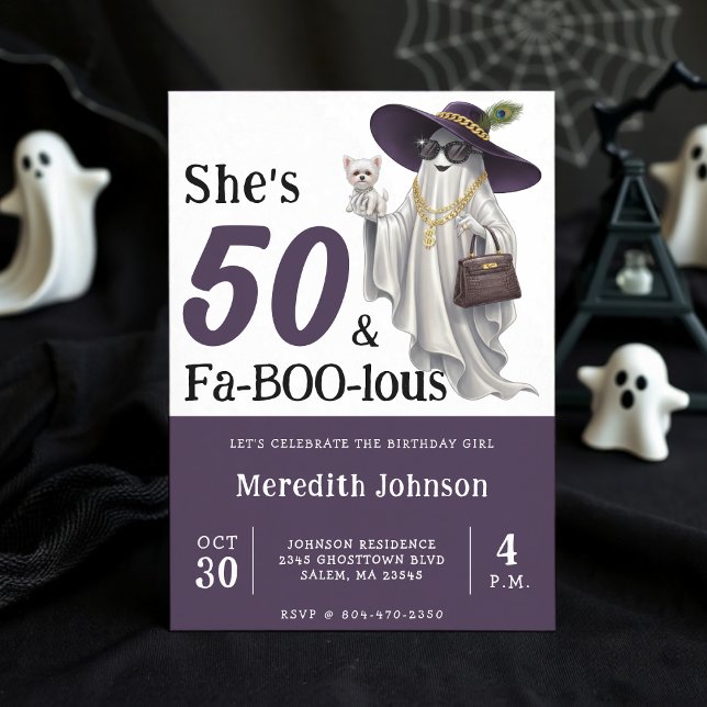 Invitación Fabuloso cumpleaños número 50 de las mujeres fanta (Halloween Ghost Women's Fabulous 50th Birthday Invitation
)