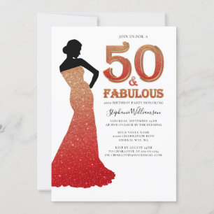 Invitación Fabuloso cumpleaños número 50 Ombre Purpurina Gown