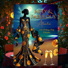 Invitación Fabuloso Cumpleaños Playa de Luz de Luna Amarillo 