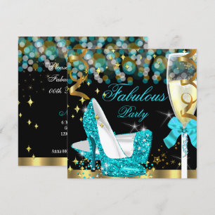Invitación Fabuloso Cumpleaños Tacones Altos Brillantes Azul