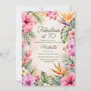 Invitación Fabuloso Cumpleaños Tropical Floral 70