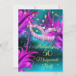 Invitación Fabuloso Cumpleaños verde azulado Mascarada rosa P
