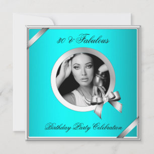 Invitación Fabuloso Diamante Azul Teal Plateado Foto 30 Fiest
