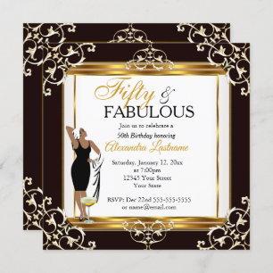 Invitación Fabuloso Diva deco Lady Gold Black 50 cumpleaños