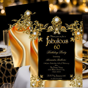 Invitación Fabuloso Elegante Cumpleaños 60 Años Seda Oro Diam