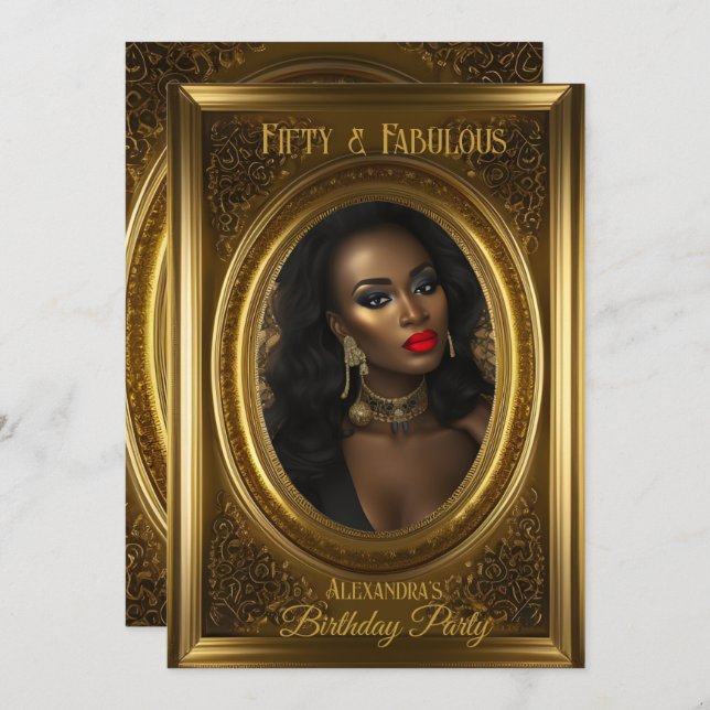 Invitación Fabuloso elegante foto fiesta de cumpleaños oro vi (Anverso / Reverso)