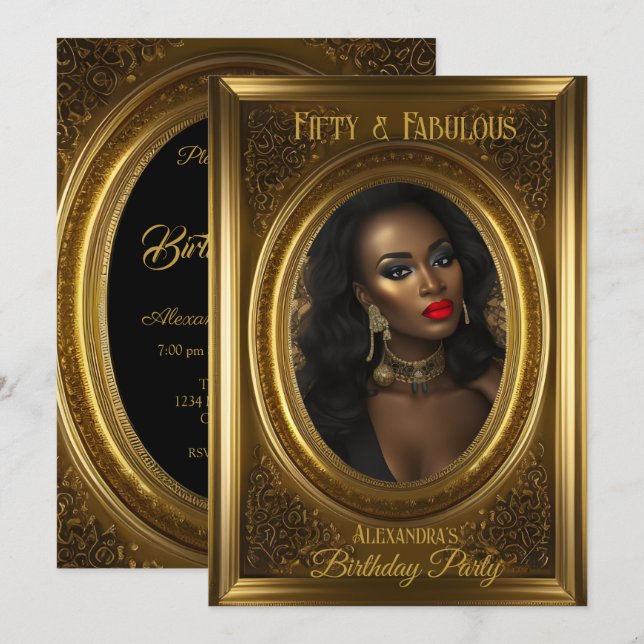 Invitación Fabuloso elegante foto fiesta de cumpleaños oro vi (Anverso / Reverso)