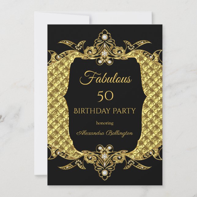 Invitación Fabuloso Elite formal Gold Birday Party Black (Anverso)
