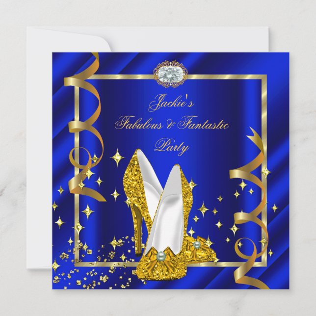 Invitación Fabuloso Fantástico Fiesta de Cumpleaños Real Azul (Anverso)