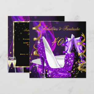 Invitación Fabuloso Fantástico Moderno Cumpleaños Dorado Púrp