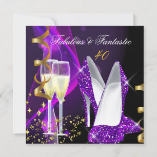 Invitación Fabuloso Fantástico Moderno Cumpleaños Dorado Purp
