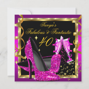 Invitación Fabuloso Fantástico moderno rosa dorado negro