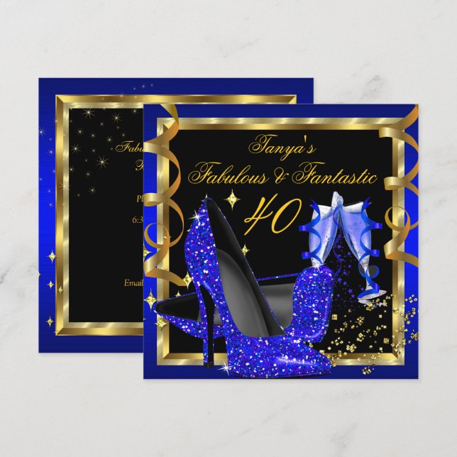 Invitación Fabuloso Fantástico Moderno Royal Blue Gold (Anverso / Reverso)