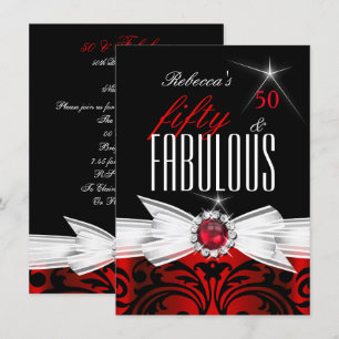 Invitación Fabuloso festival Wild Red Black Damask 50th Birth
