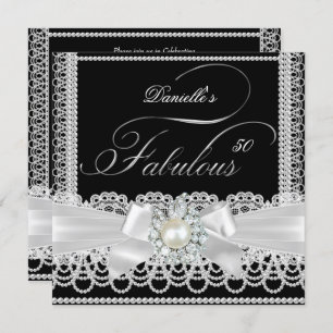 Invitación Fabuloso Fiesta Black White Pearl Lace Bow
