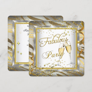 Invitación Fabuloso Fiesta Champagne Cebra Crema Gold Silver 