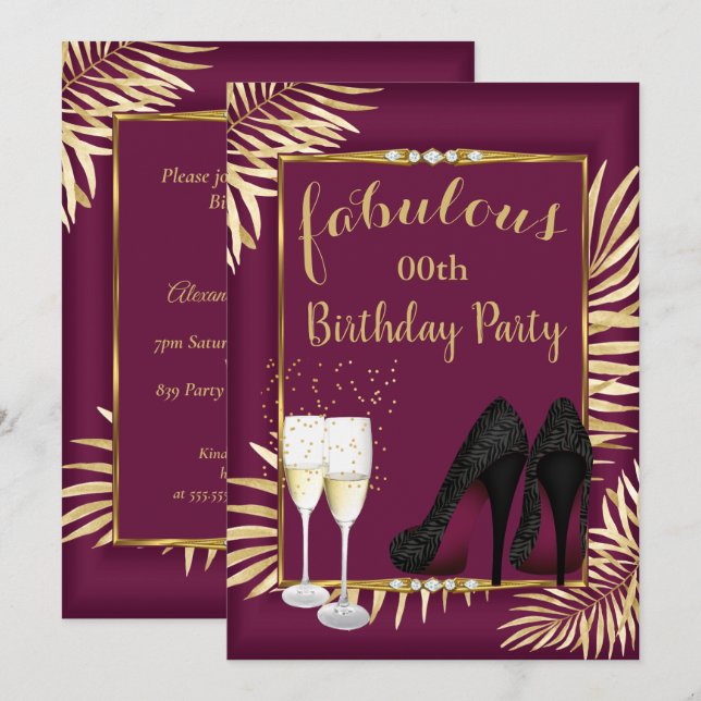 Invitación Fabuloso Fiesta de cebra Champagne con palmas de o (Anverso / Reverso)