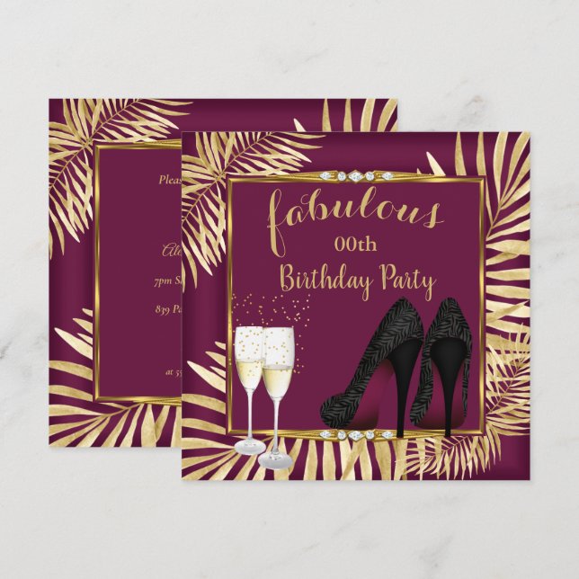 Invitación Fabuloso Fiesta de cebra Champagne con palmas de o (Anverso / Reverso)