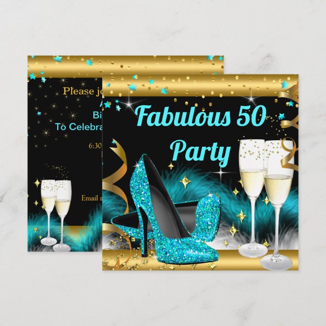 Invitación Fabuloso Fiesta de Champagne con los talones altos (Anverso / Reverso)