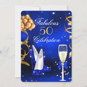 Invitación Fabuloso Fiesta de Champagne Royal Blue Heels Gold