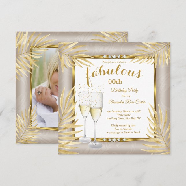 Invitación Fabuloso Fiesta de champán en las Palmas de Oro Be (Anverso / Reverso)
